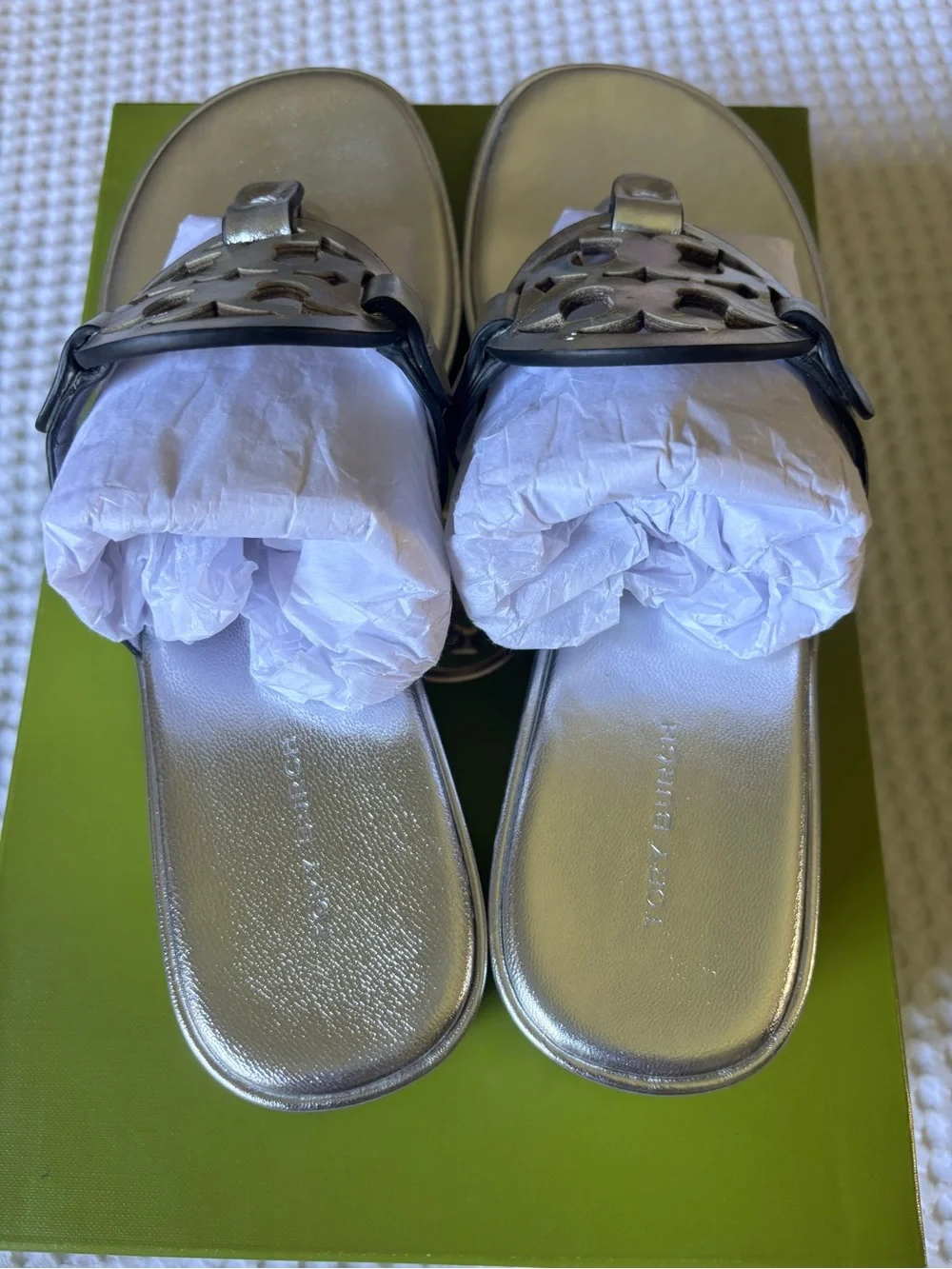 Tory Burch Silver Logo Thong Sandals